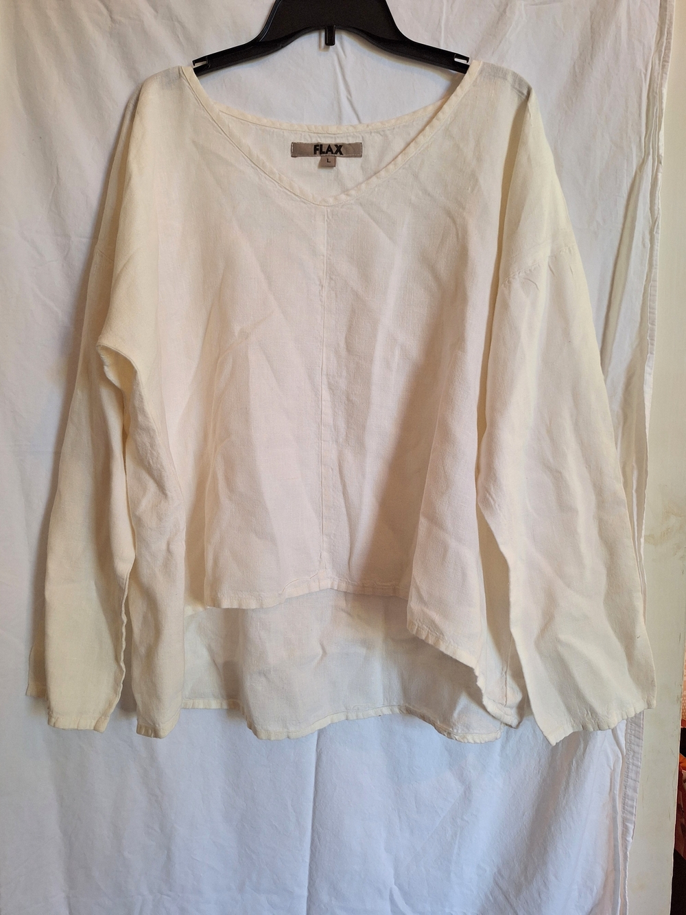 FLAX Women's Cream Linen Long-Sleeve Top Sz L